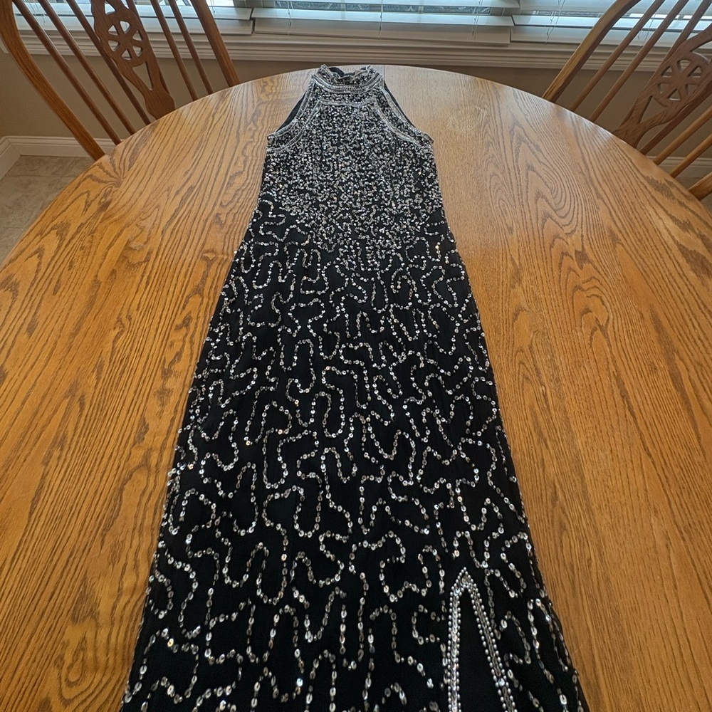 Laurence Kazar Black Maxi Dress with Silver Beading